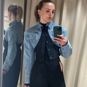 H&M MUGLER DENIM CROPPED JACKET, SIZE S